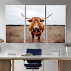Longhorn Bull Wall Art Canvas Print, Framed Rustic Decor