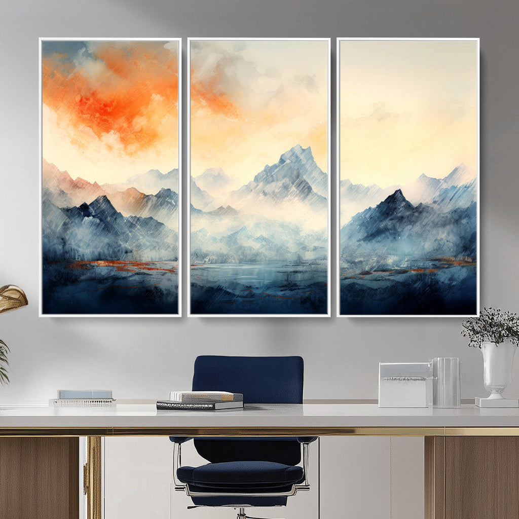 Warm Clouds Abstract Mountain Wall Art, Modern Landscape Canvas Print