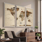 Vintage World Map Wall Art Canvas Print for Living Room, Office and Study