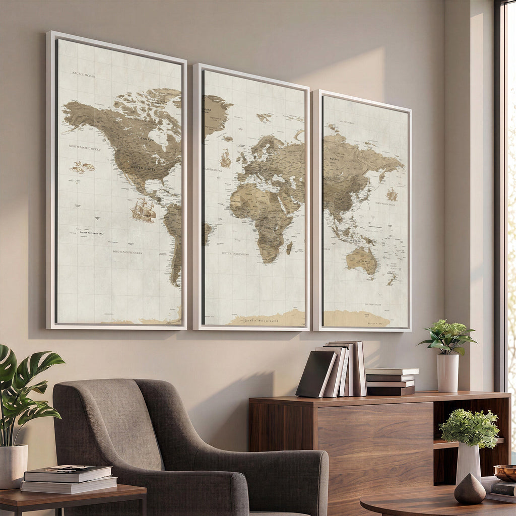 Detailed World Map Wall Art Canvas Print