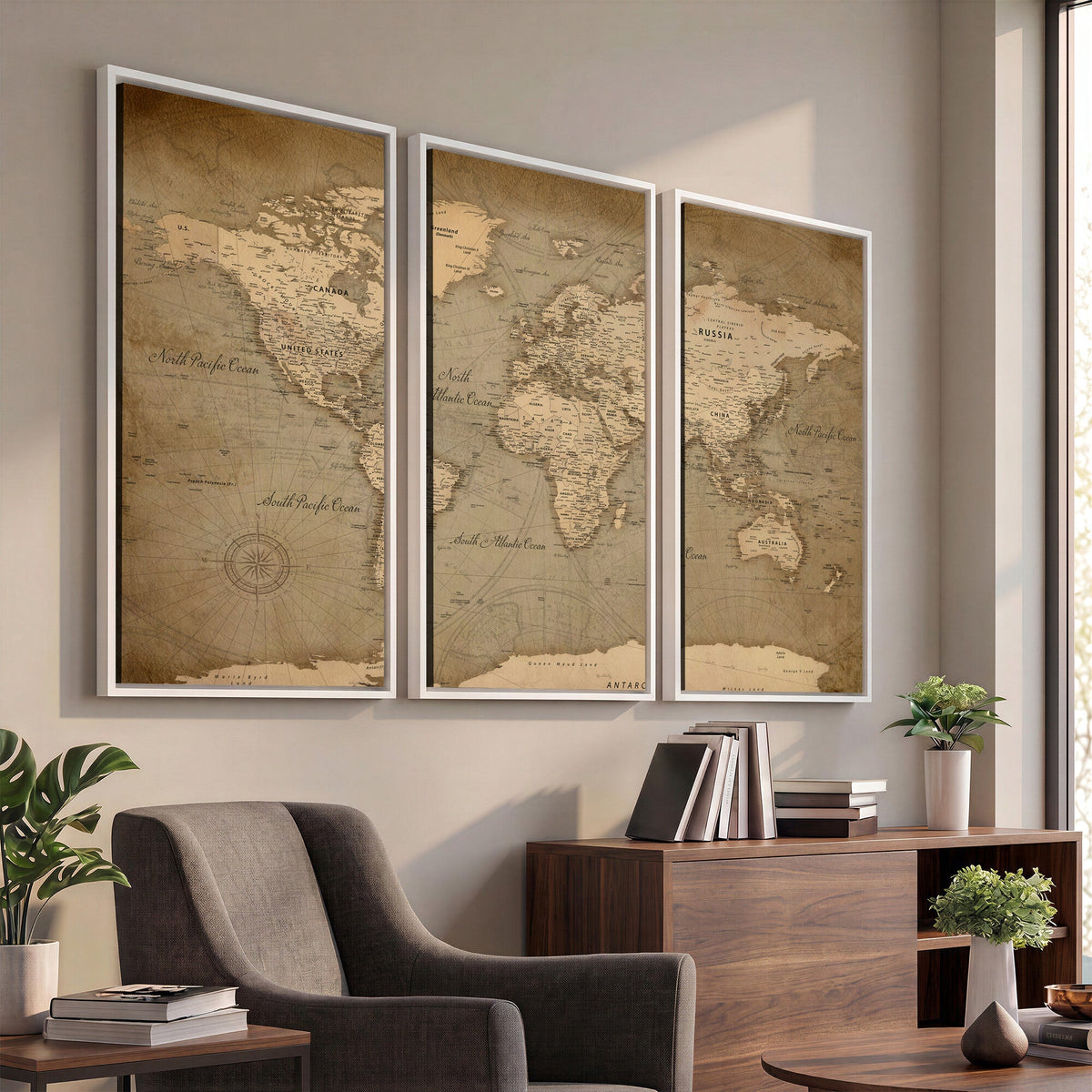 Dark World Map Canvas Print | Framed Travel Map Wall Art