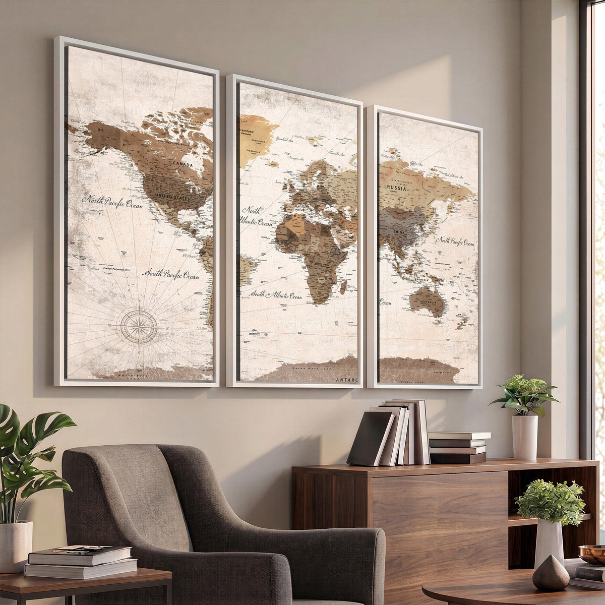 Modern World Map Canvas Print | Framed Travel Map Wall Art