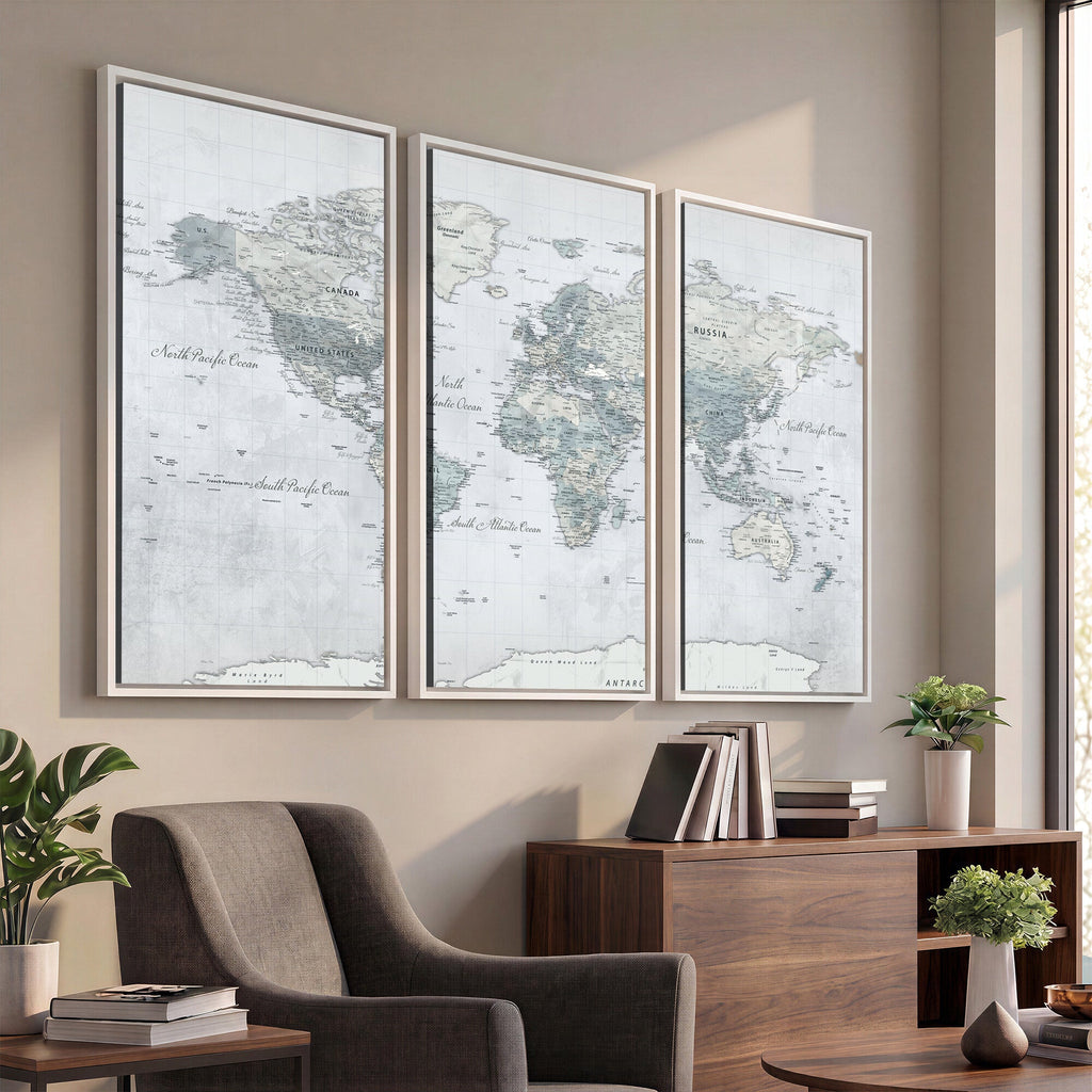 Push Pin World Map Canvas Print - Detailed Vintage World Map