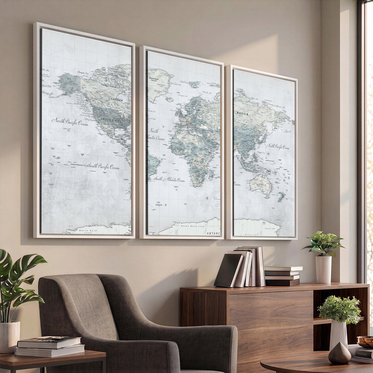 Push Pin World Map Canvas Print - Detailed Vintage World Map