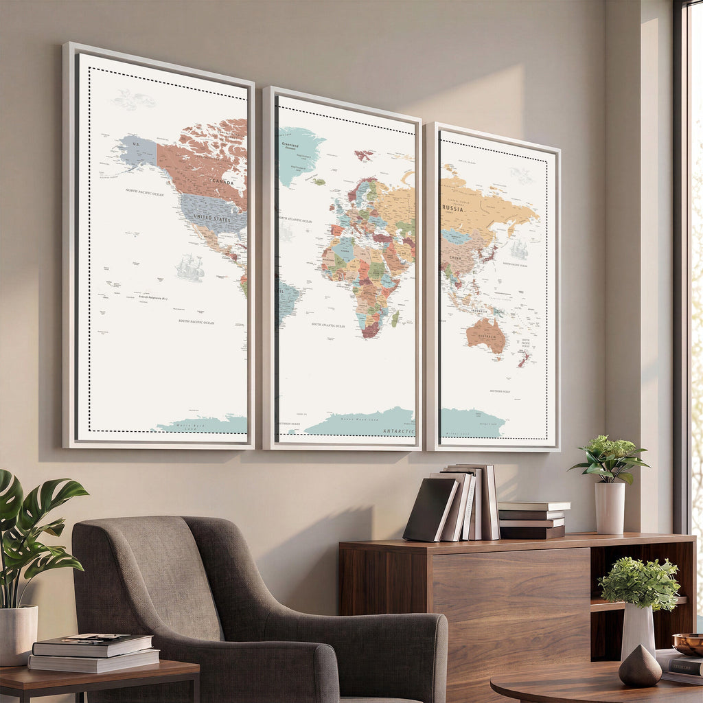 Pastel Colors World Map Wall Art Canvas Print