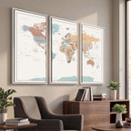 Pastel Colors World Map Wall Art Canvas Print