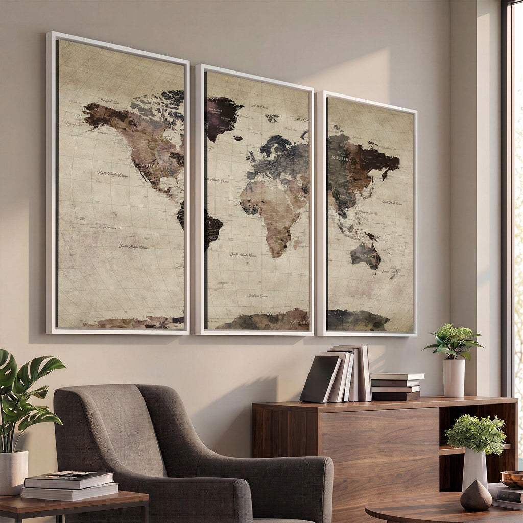 World Map Canvas Print, Detailed Map of the World, Adventure Gift for Couples and Anniversaries