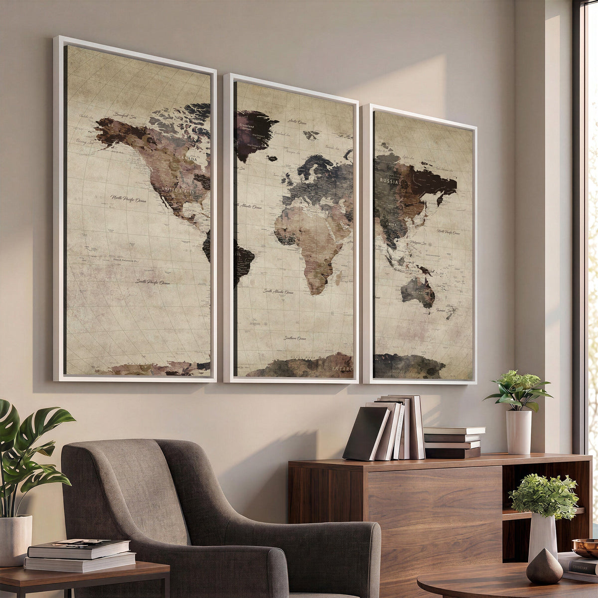 World Map Canvas Print, Detailed Map of the World, Adventure Gift for Couples and Anniversaries