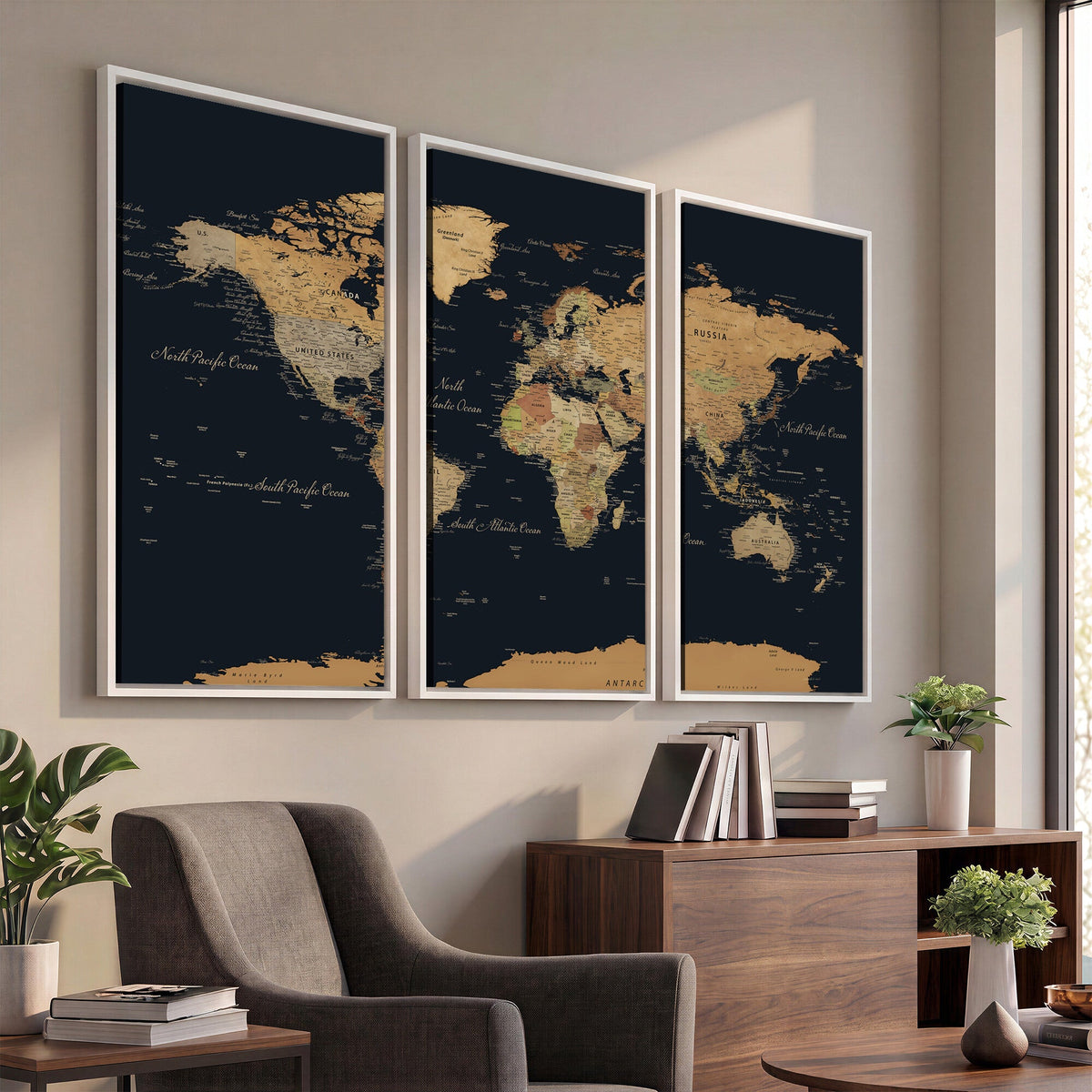 Vintage World Map Earth Globe Countries Oceans Continents