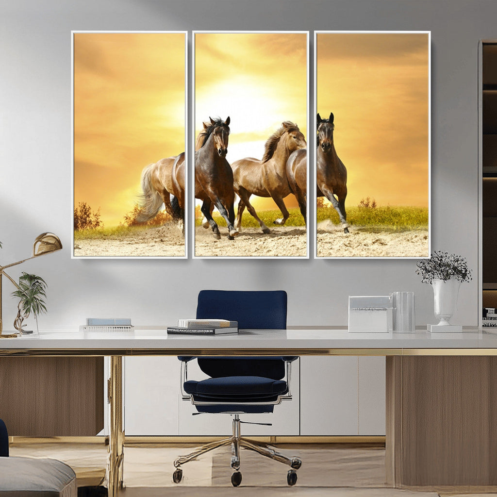 Wild Horses Wall Art Canvas Print, Framed Galloping Herd