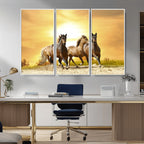 Wild Horses Wall Art Canvas Print, Framed Galloping Herd