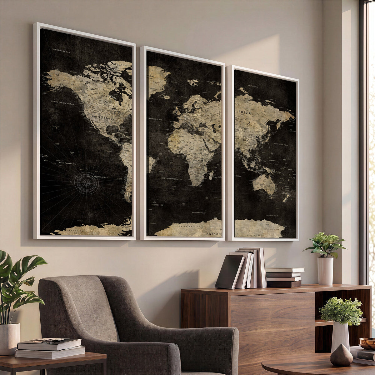 Push Pin World Map Canvas Wall Art Print, Interactive Travel Map