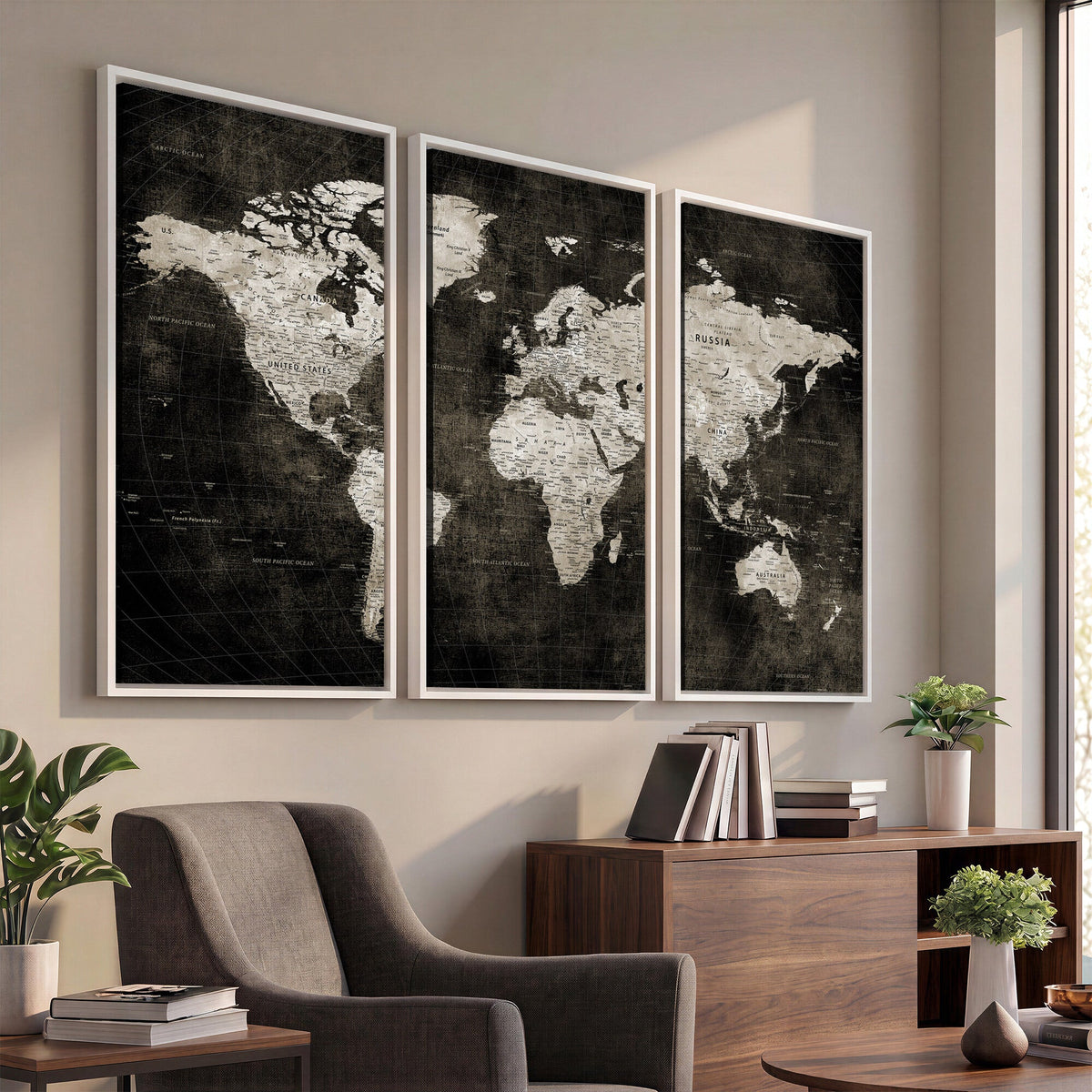 Vintage World Map Wall Art Canvas Print | Framed Large Map Wall Art