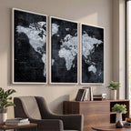 Black World Map Canvas Print | Detailed Map for Couples and Anniversary Gift