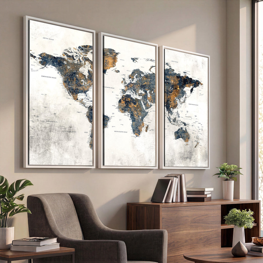 World Map Wall Art Canvas Print for Office Wall Decor