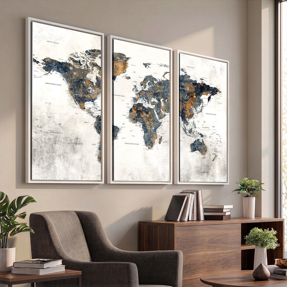 World Map Wall Art Canvas Print for Office Wall Decor
