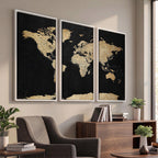 Beige World Map Canvas Wall Art Print, Minimal Black and Beige Map