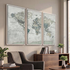 Neutral Vintage World Map Canvas Wall Art Print, Classic Map Artwork
