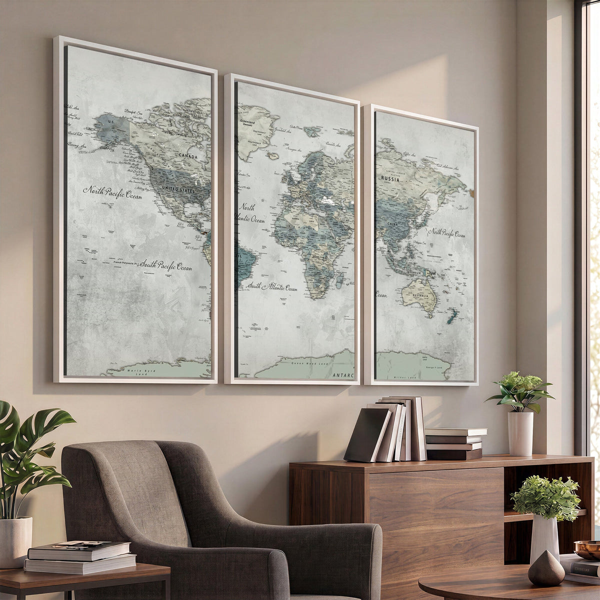 Neutral Vintage World Map Canvas Wall Art Print, Classic Map Artwork