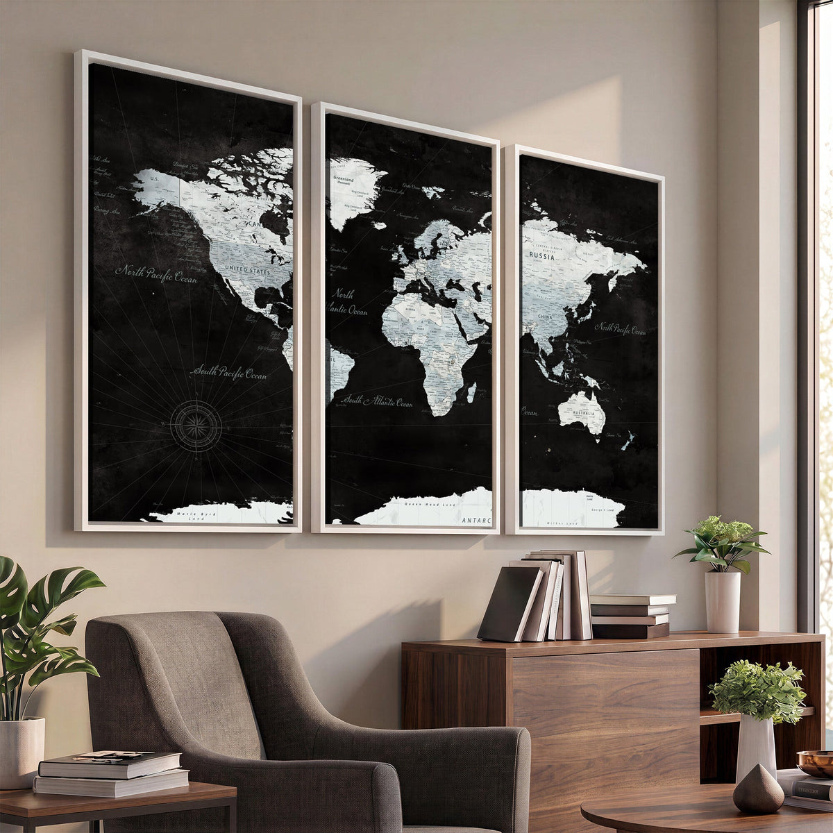 World Map Canvas Print | Framed Push Pin Wall Art, Color Splash Travel Map