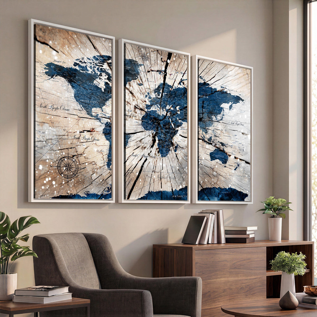 Rustic World Map Canvas Print | Framed Wall Art for Couples
