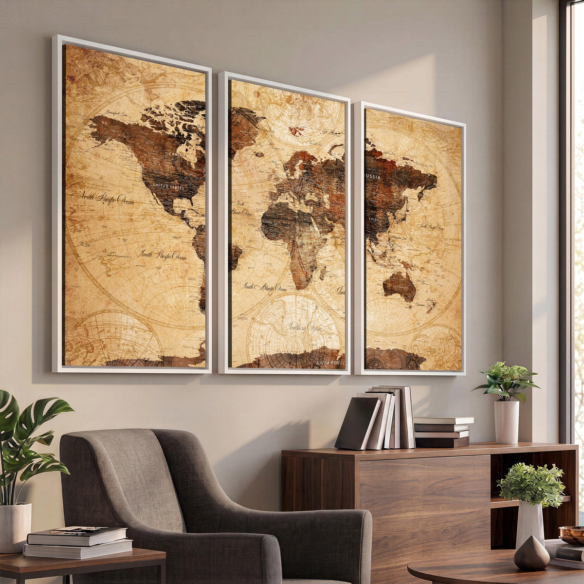 Modern Red and Gray World Map Canvas Print | Framed Wall Art