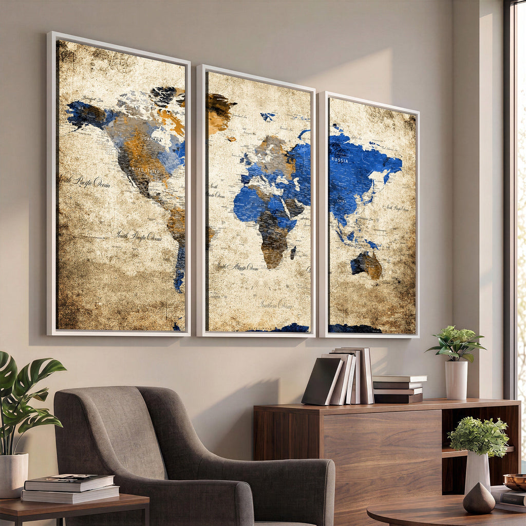 World Map Canvas Print | Colorful Abstract Travel Map, Framed Wall Art