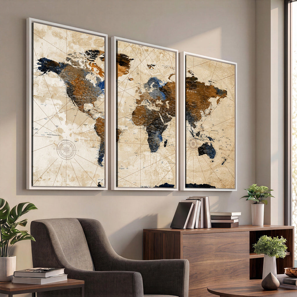 World Map Canvas Art Print | Framed Travel Map Wall Art