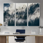 Foggy Mountain Forest Canvas Print, Misty Pine Trees Nature Wall Art