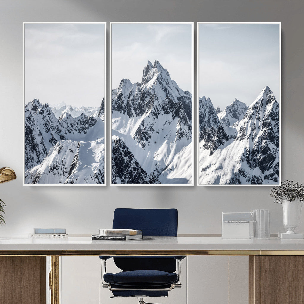 Snowy Mountain Range Canvas Print, Alpine Peaks Landscape Wall Art