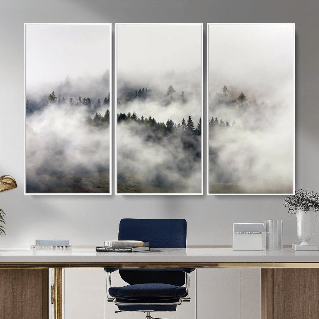 Foggy Forest Wall Art Canvas Print, Misty Pine Tree Landscape