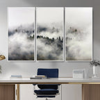 Foggy Forest Wall Art Canvas Print, Misty Pine Tree Landscape