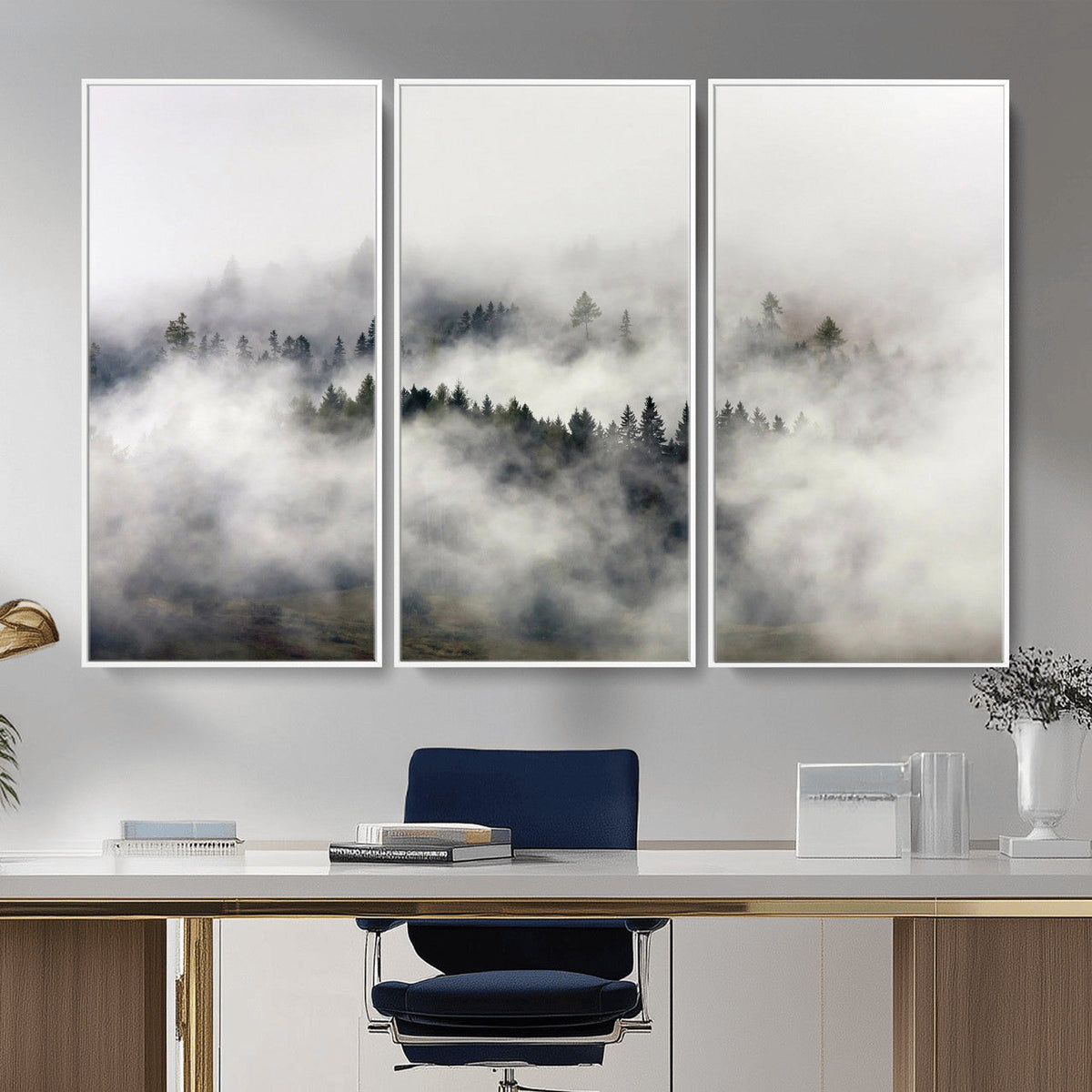 Foggy Forest Wall Art Canvas Print, Misty Pine Tree Landscape