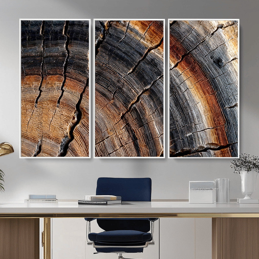 Abstract Tree Ring Wall Art Print, Natural Rustic Wood Grain Canvas