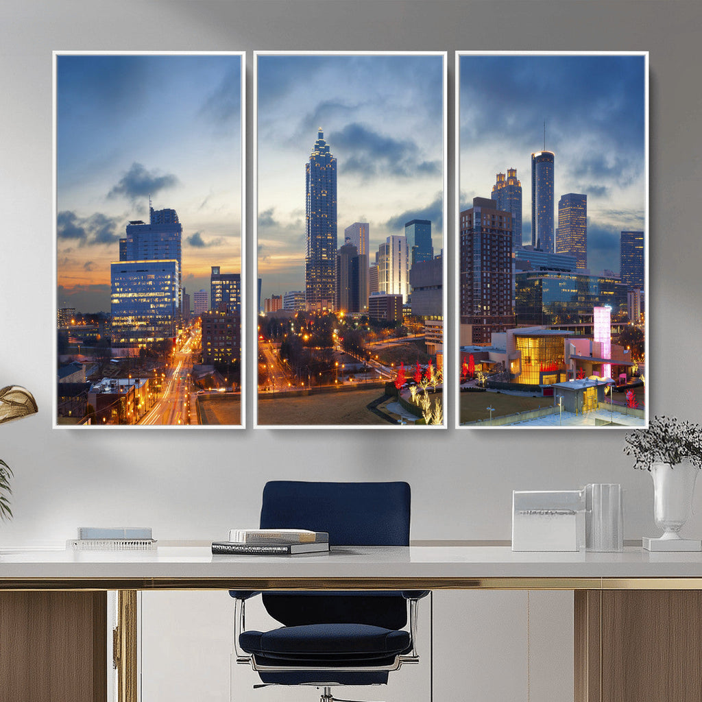 Atlanta Skyline Wall Art Canvas Print, Atlanta Downtown Night Cityscape