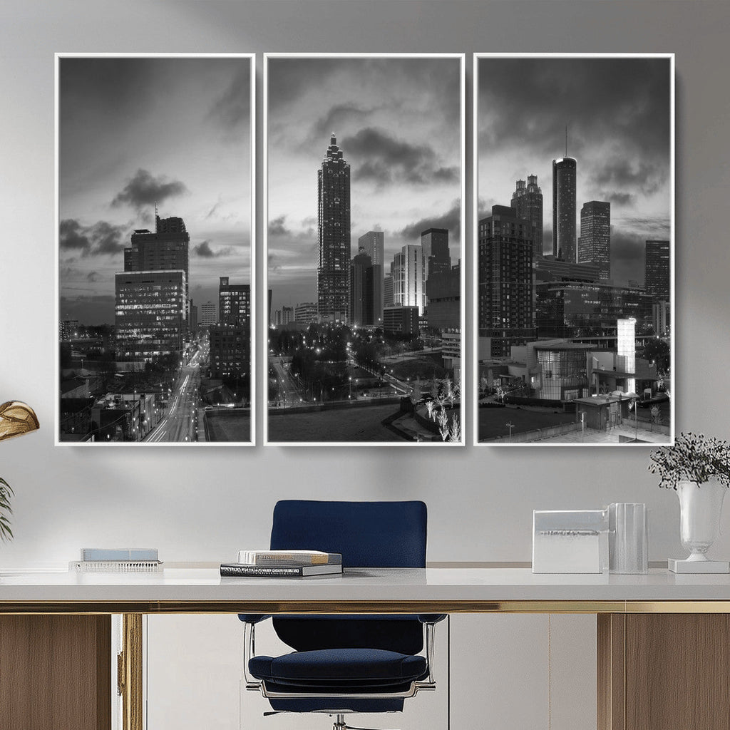 Atlanta Skyline Wall Art Canvas Print, Atlanta Downtown Night Cityscape