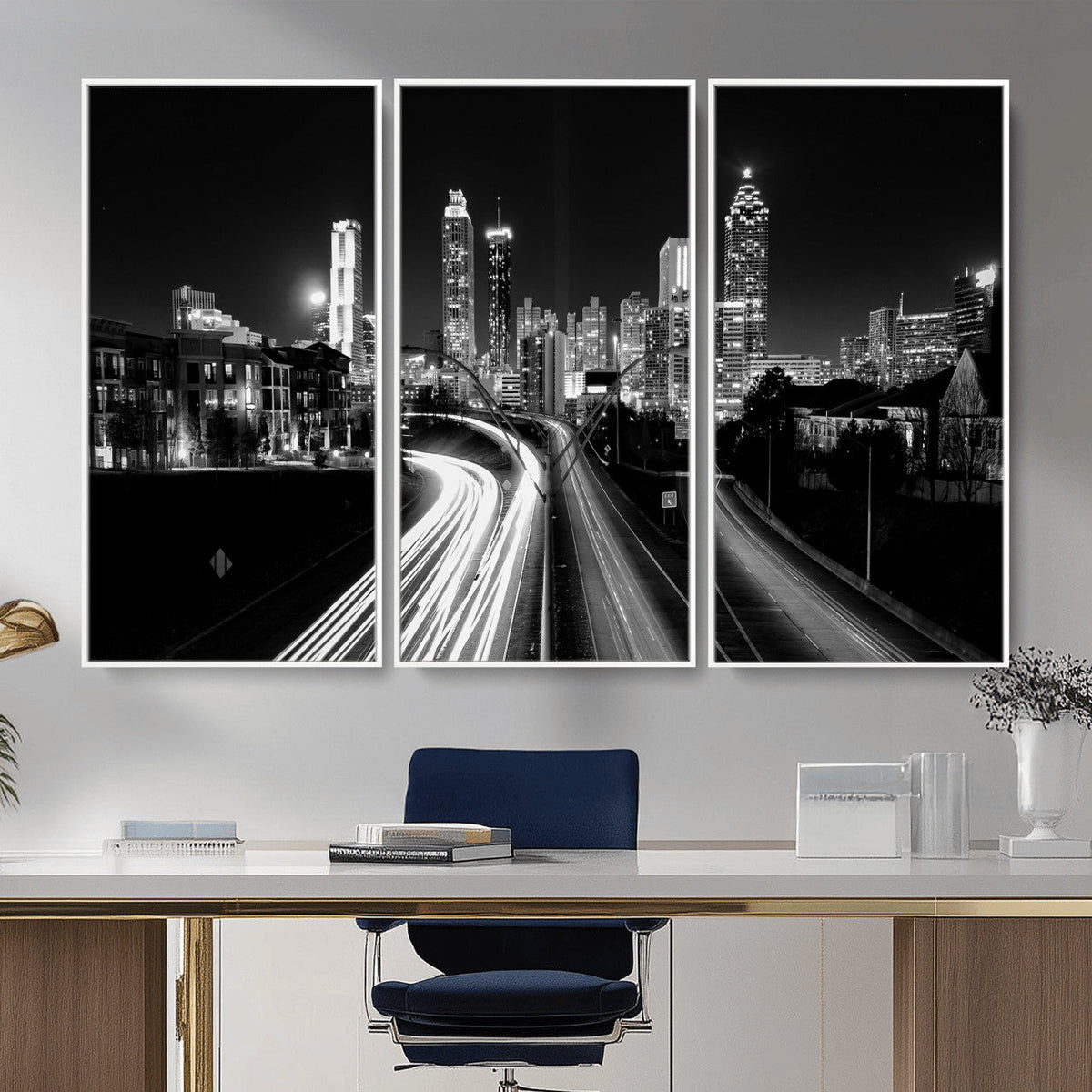 Atlanta Skyline Wall Art Canvas Print, Atlanta Downtown Night Cityscape