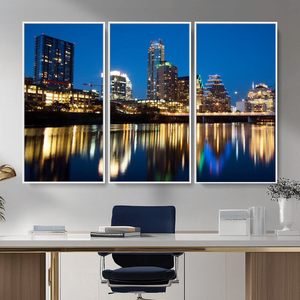 Austin Skyline Wall Art Canvas Print, Austin Downtown Night Cityscape