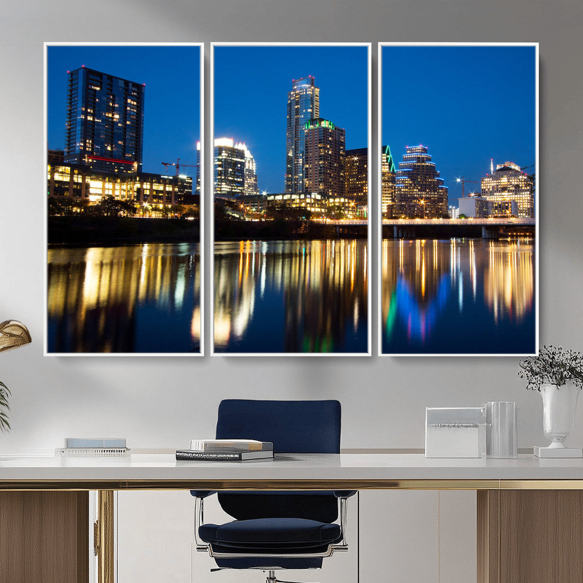 Austin Skyline Wall Art Canvas Print, Austin Downtown Night Cityscape