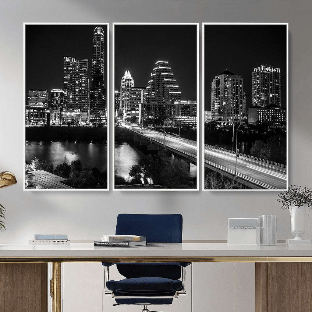 Austin Skyline Wall Art Canvas Print, Austin Downtown Night Cityscape