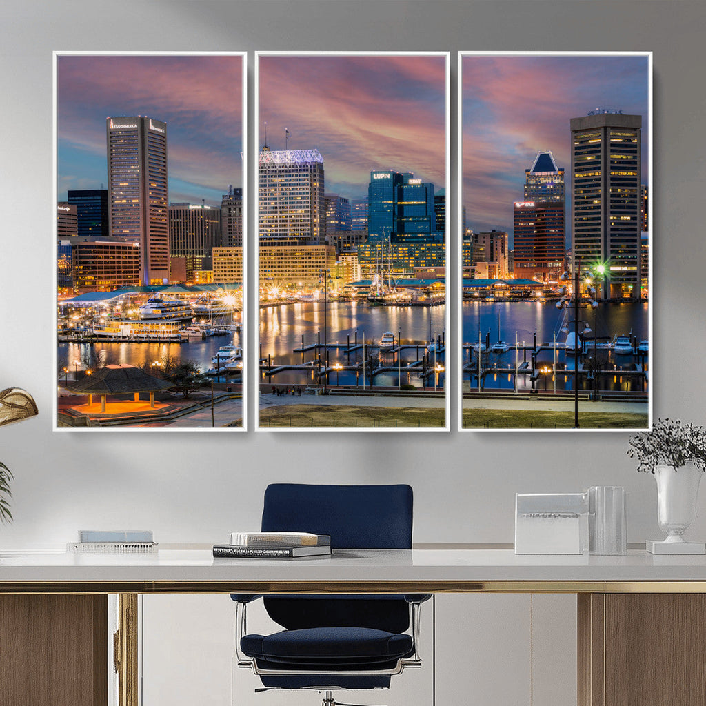 Baltimore Skyline Wall Art Canvas Print, Baltimore Downtown Night Cityscape