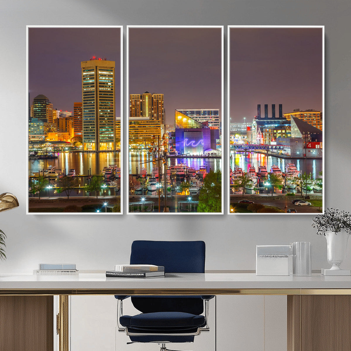 Baltimore Skyline Wall Art Canvas Print, Baltimore Downtown Night Cityscape