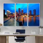 Boston Wall Art Canvas Print, Boston City Downtown Night Cityscape