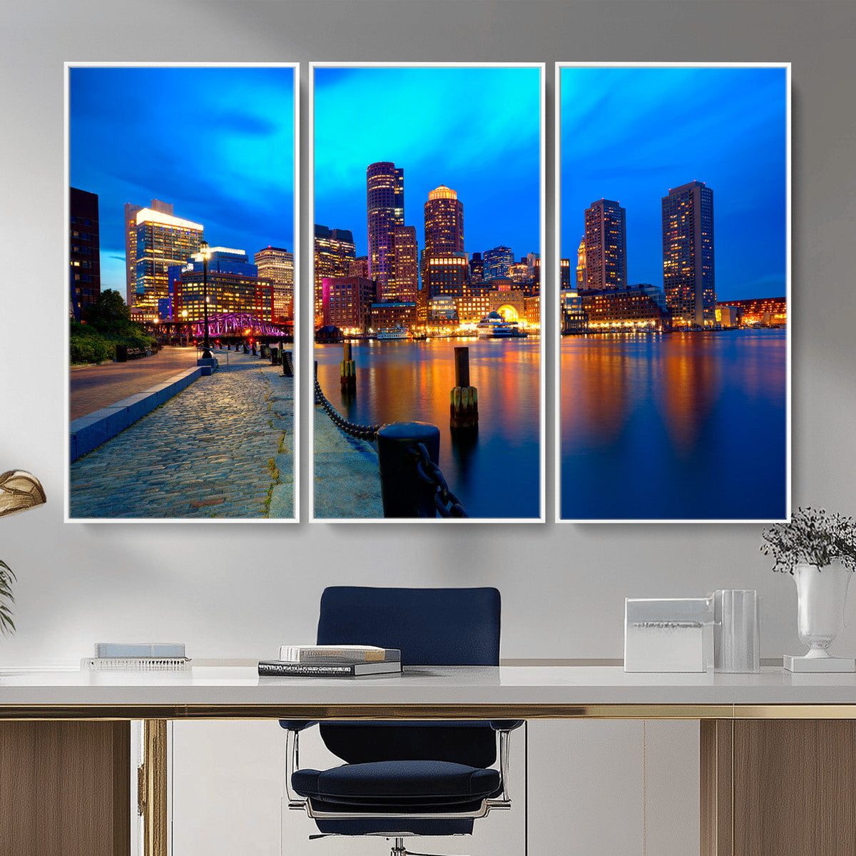 Boston Wall Art Canvas Print, Boston City Downtown Night Cityscape