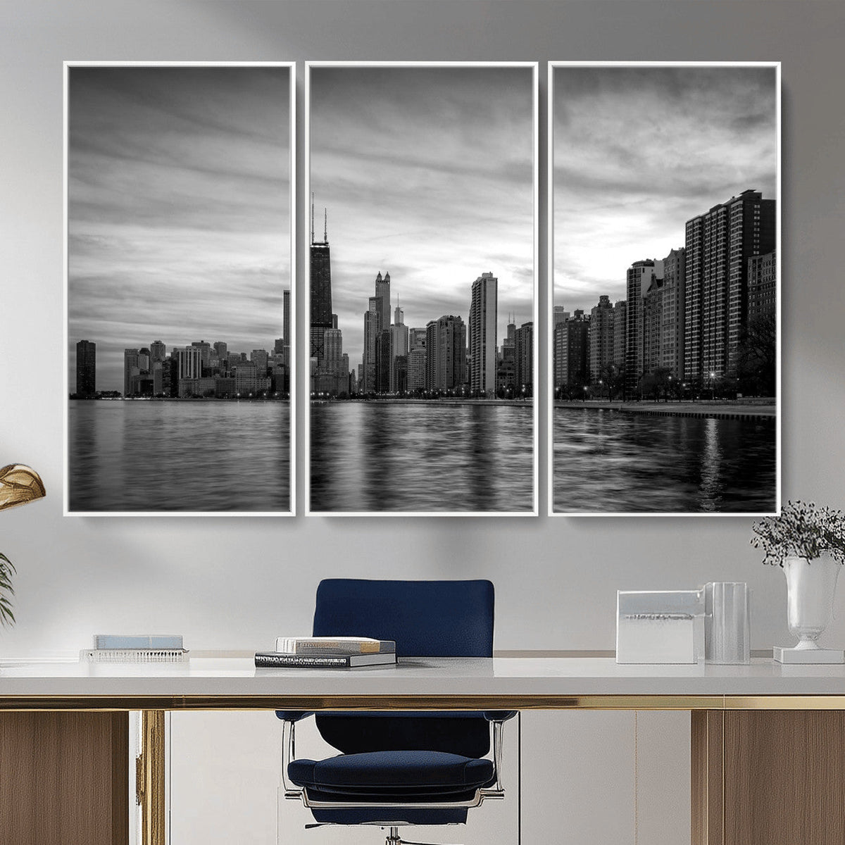 Chicago Wall Art Canvas Print, Chicago City Downtown Night Cityscape