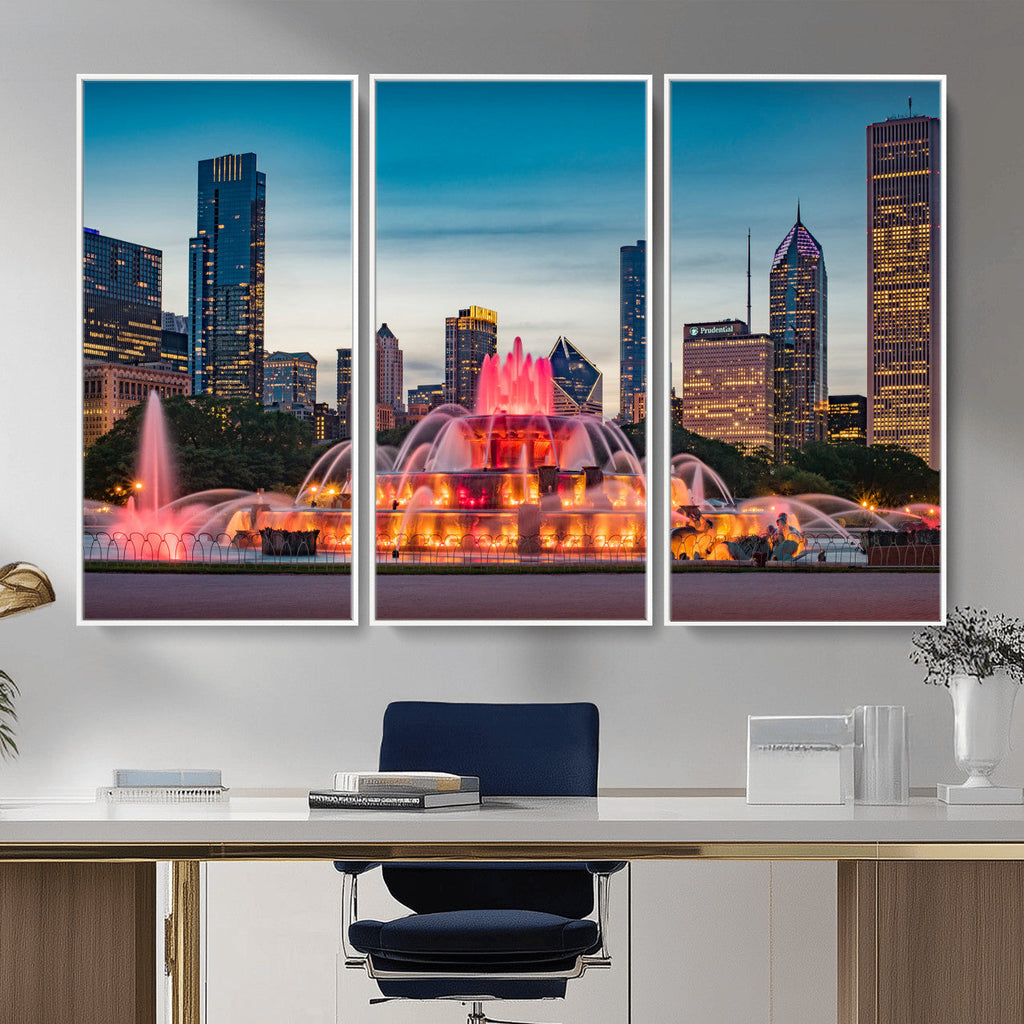 Chicago Wall Art Canvas Print - Chicago City Downtown Night Cityscape