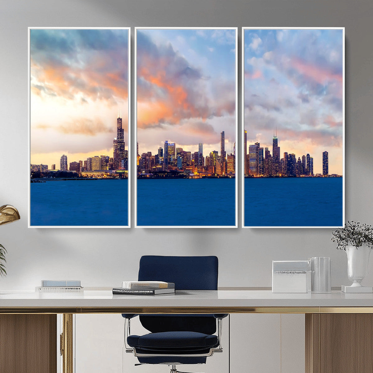 Chicago Wall Art Canvas Print - Chicago City Downtown Night Cityscape