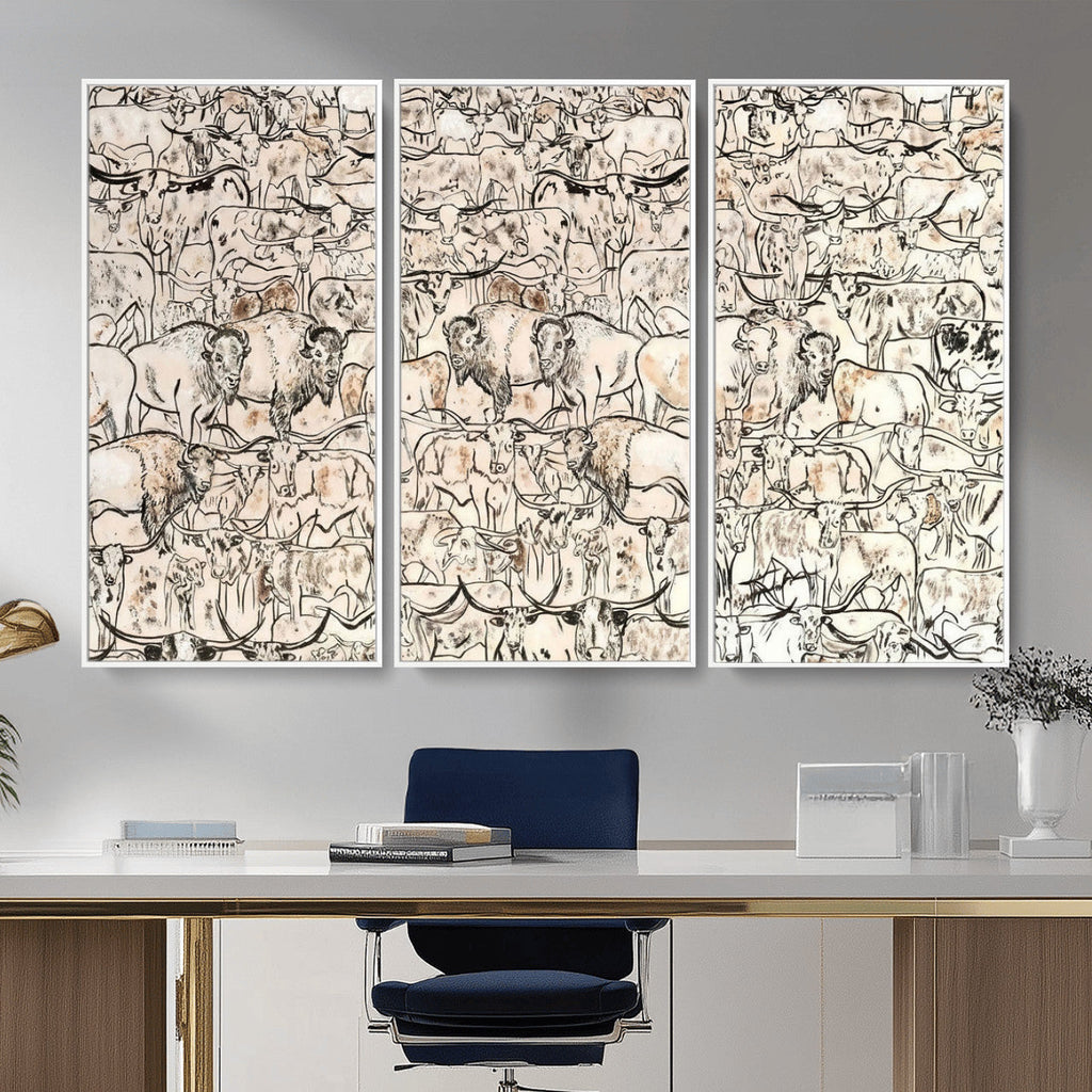 Abstract Bison Wall Art Canvas Print, Abstract Animal Art for Cabin Decor