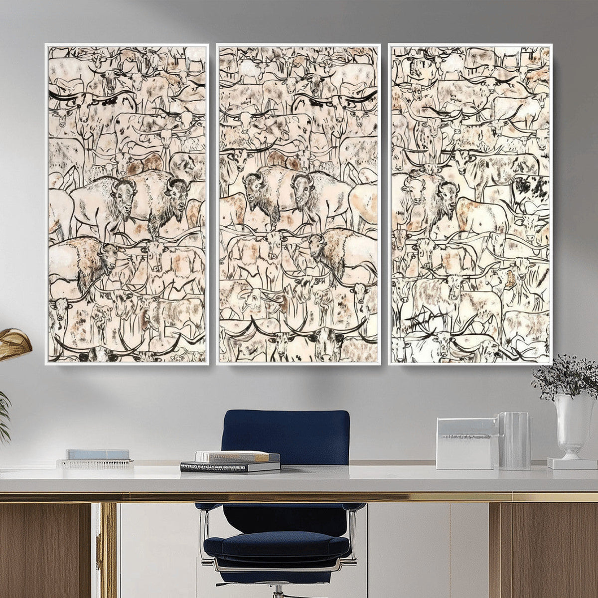 Abstract Bison Wall Art Canvas Print, Abstract Animal Art for Cabin Decor