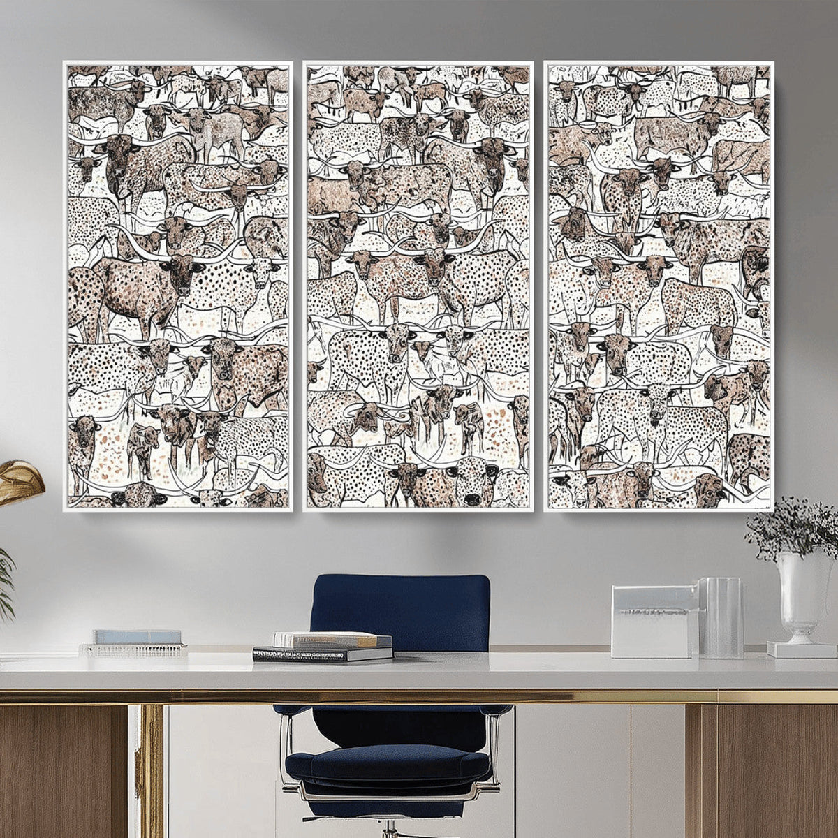 Abstract Texas Cow Wall Art Canvas Print, Farm Longhorn Art for Cabin Decor
